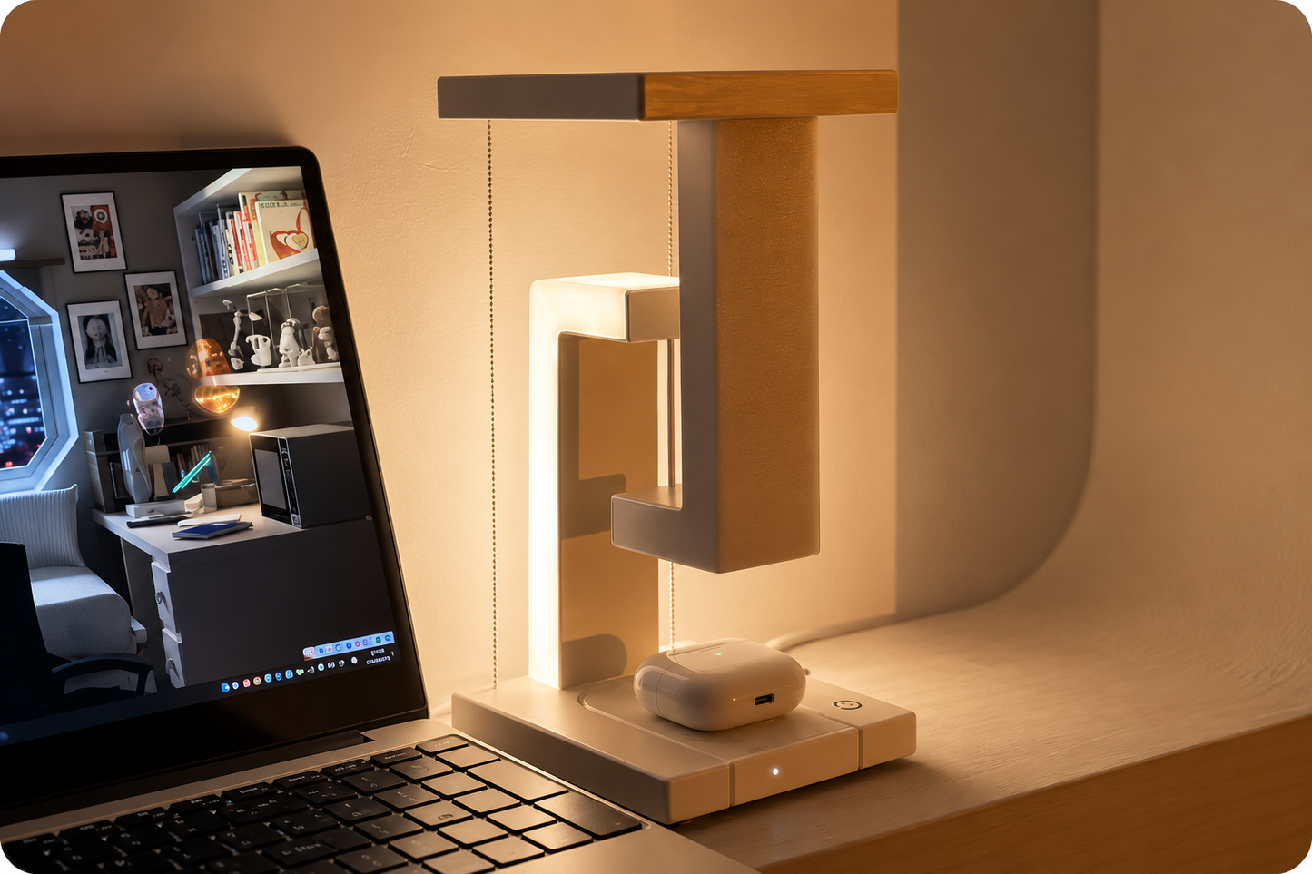 Lámpara de Mesa LED Creativa con Cargador Inalámbrico | Diseño Arquitectónico